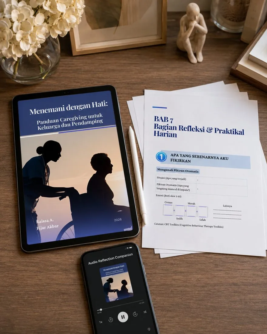 Menemani Dengan Hati di tablet, workbook cetak, dan audio companion